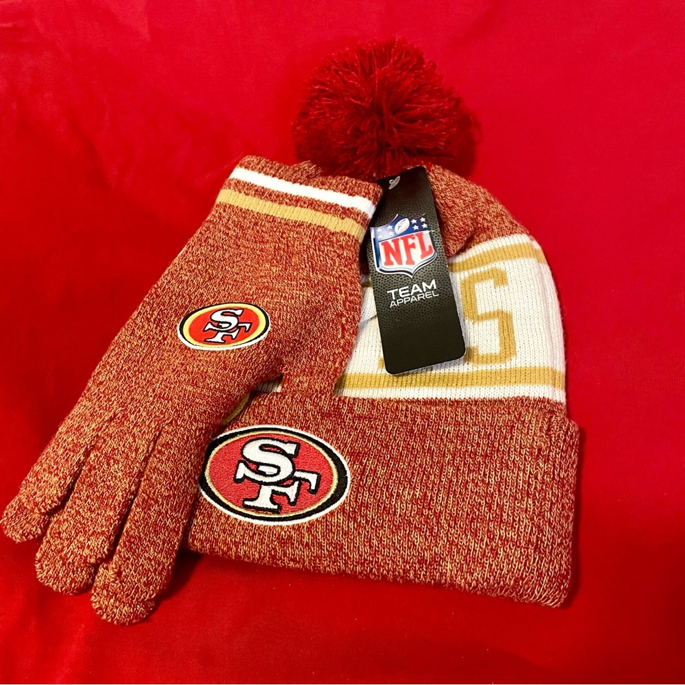 FOCO NFL SF 49ers Matching Gloves And Beanie